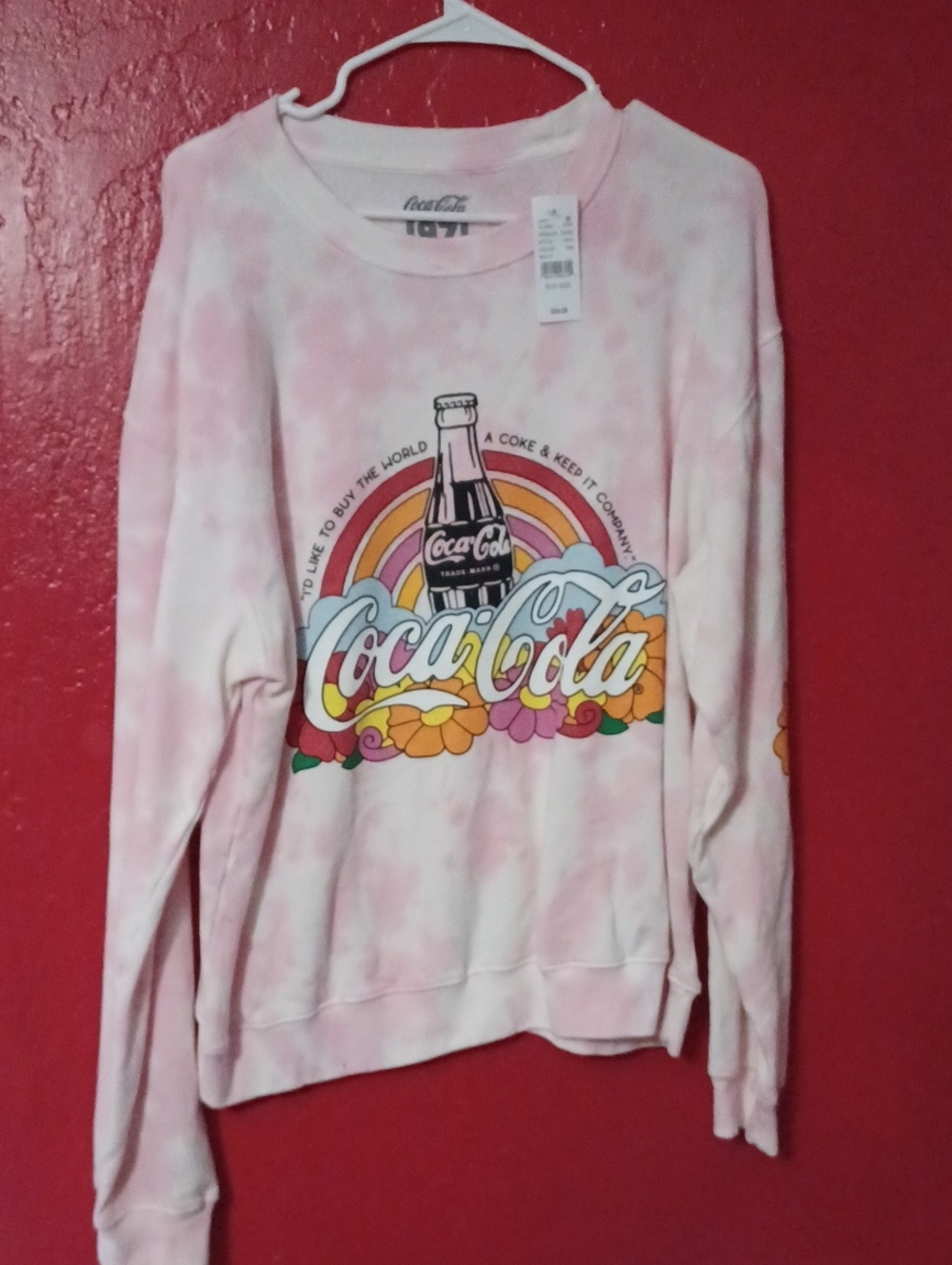 Coca-Cola Pastel Pink Tie-Dye Logo Crewneck with Rainbow Graphic